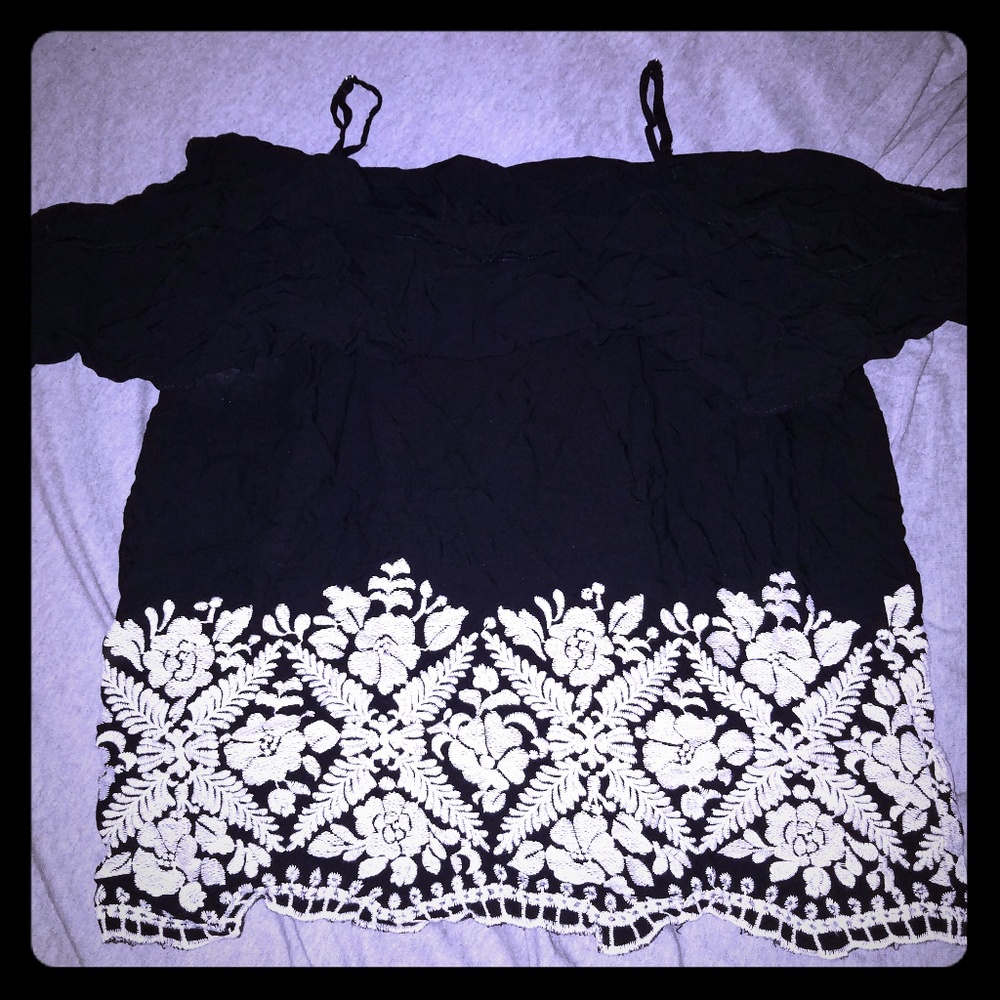 Mossimo black off the shoulder embroidered top